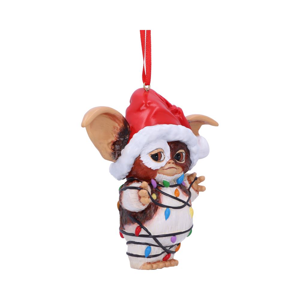 Gizmo wrapped in lights hanging ornament