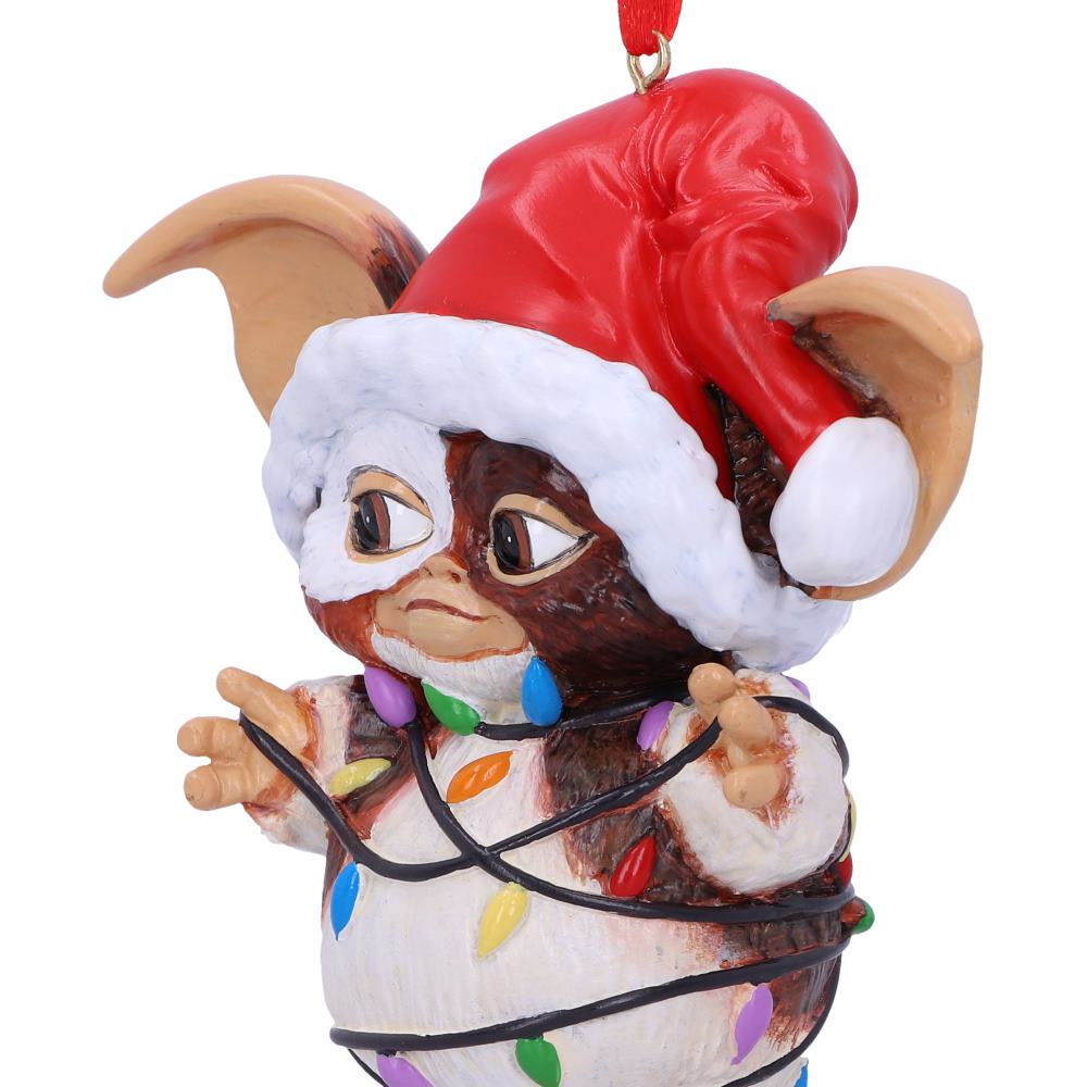Gizmo wrapped in lights hanging ornament