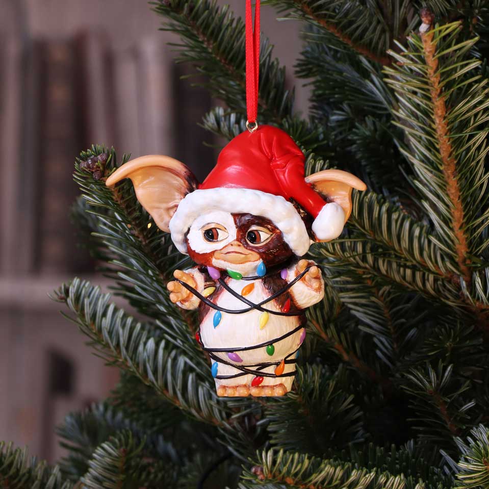 Gizmo wrapped in lights hanging ornament