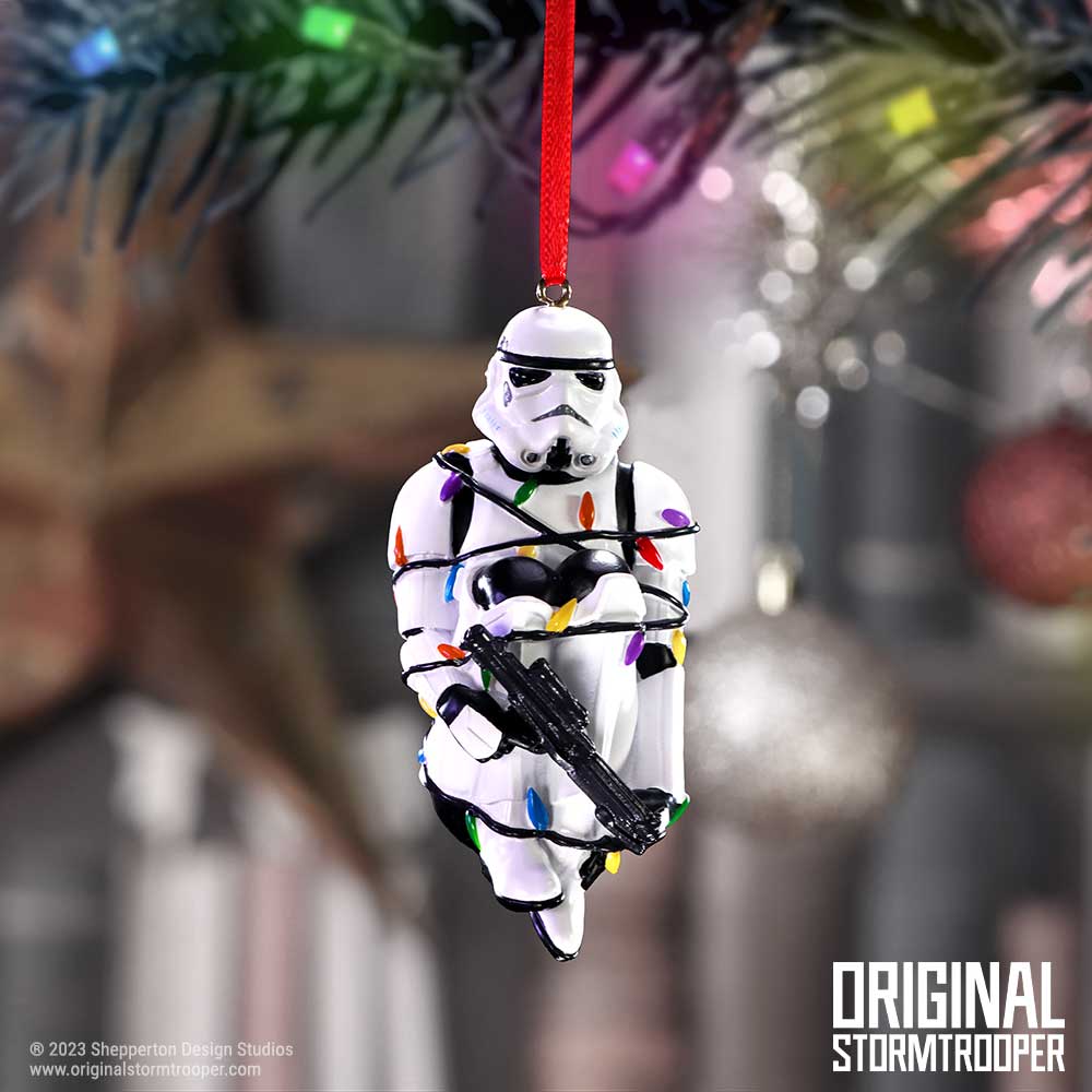 Stormtrooper wrapped in lights hanging ornament