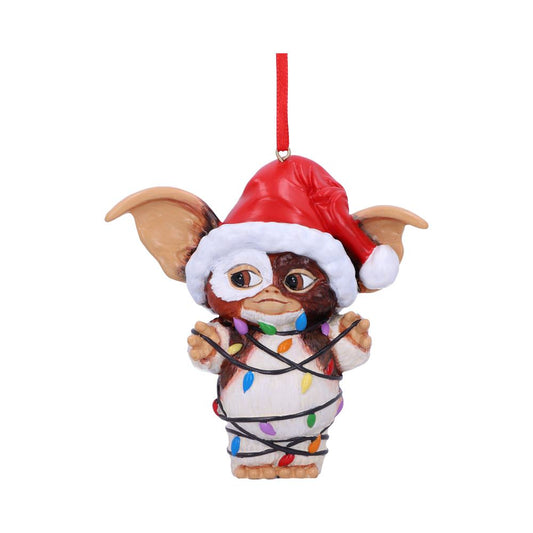 Gizmo wrapped in lights hanging ornament