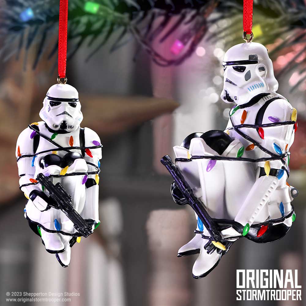 Stormtrooper wrapped in lights hanging ornament